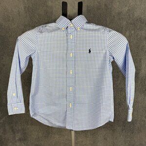 Ralph Lauren Kids Long Sleeve Button Down Blue and White Gingham Size 6